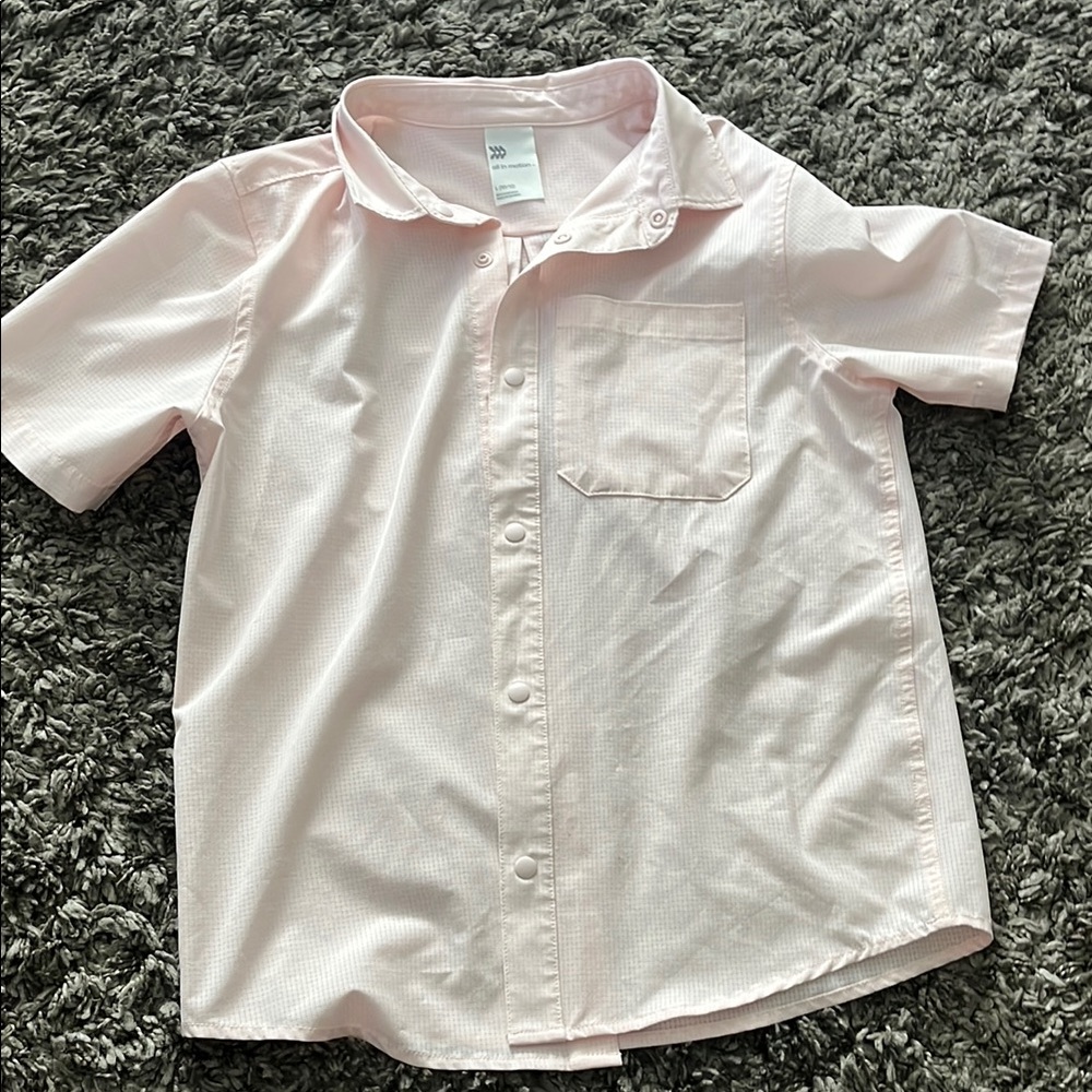 Kids Pink Short Sleeve Button Up Shirt